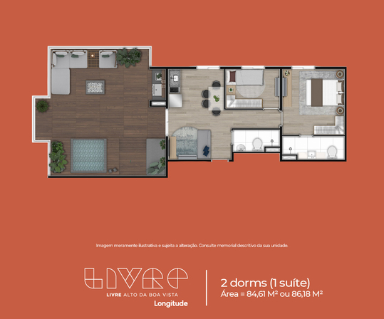 Galeria de Fotos - Planta_2dorms 1 suite cobertura 84-61 ou 86-18