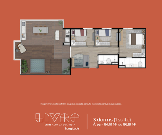 Galeria de Fotos - Planta_3dorms 1 suite cobertura 84-61 ou 86-18